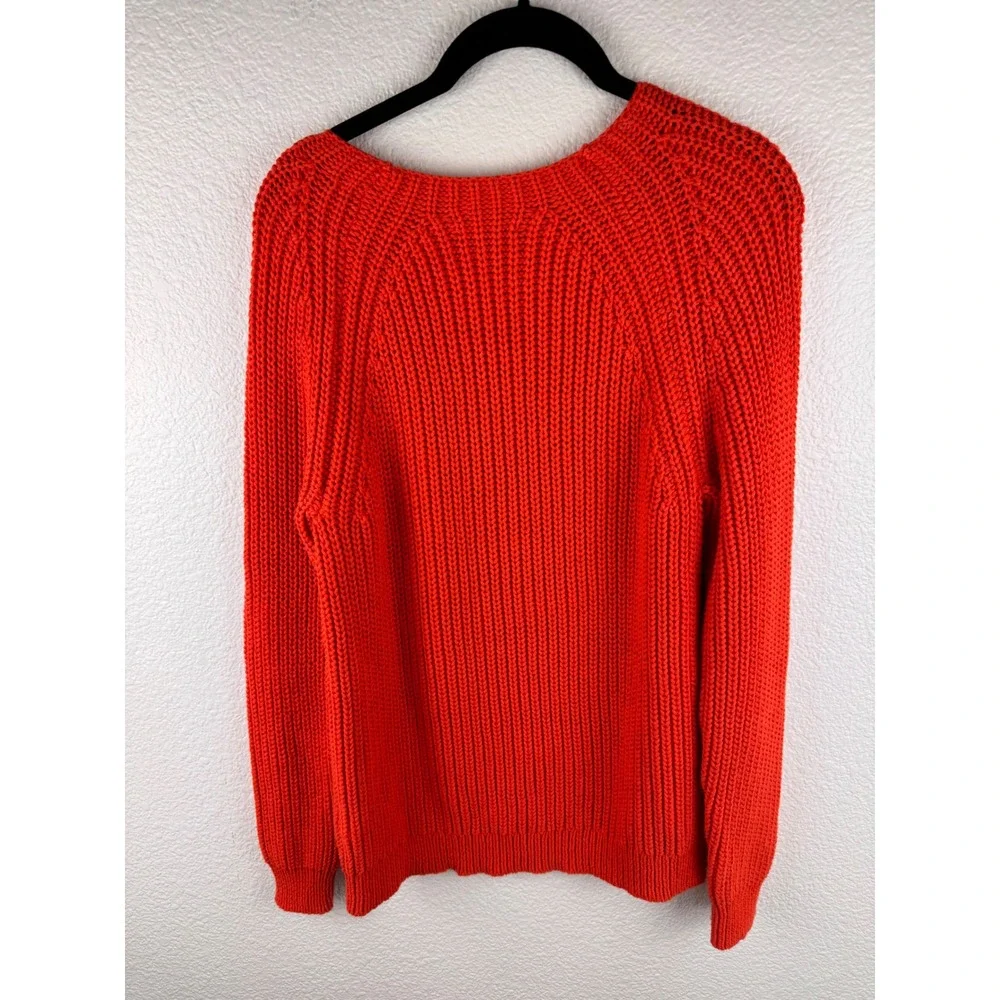 J Crew Bright Orange Ribbed Chunky Crew Neck Sweater Size‎ S Cozy Cottagecore